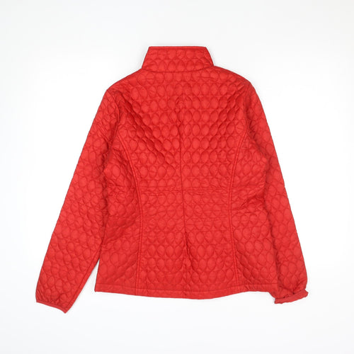 Lands' End Women Red Quilted Mid-Length Jacket XS Polyester