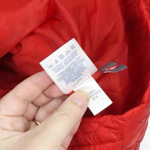Lands' End Women Red Quilted Mid-Length Jacket XS Polyester