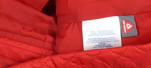 Lands' End Women Red Quilted Mid-Length Jacket XS Polyester