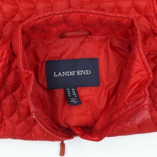 Lands' End Women Red Quilted Mid-Length Jacket XS Polyester