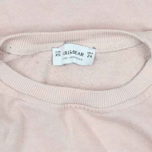 Pull&Bear Womens Pink Grey Faux Fur Sleeve Sweatshirt XS Relaxed Fit