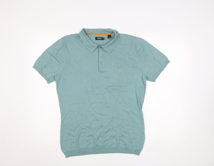 Farah Vintage Men's Green Knit Polo Shirt L Short Sleeve Collared