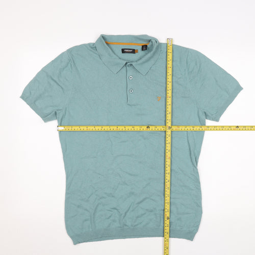 Farah Vintage Men's Green Knit Polo Shirt L Short Sleeve Collared