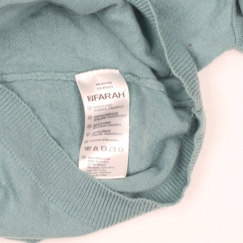 Farah Vintage Men's Green Knit Polo Shirt L Short Sleeve Collared