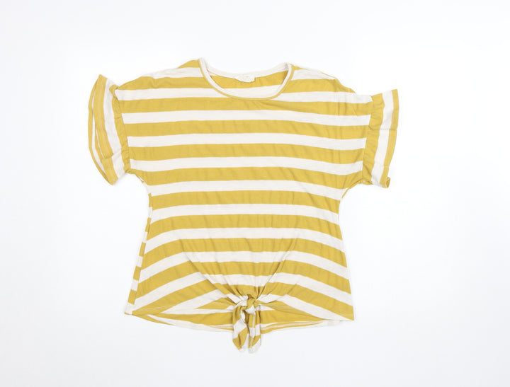 Melloday Women’s Yellow Striped Tie-Front Short Sleeve Cotton T-Shirt Size S