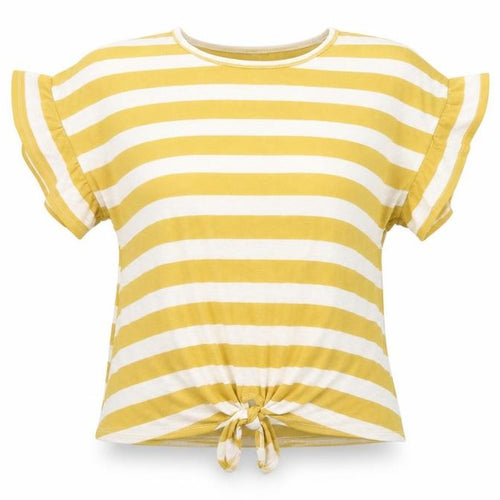 Melloday Women’s Yellow Striped Tie-Front Short Sleeve Cotton T-Shirt Size S