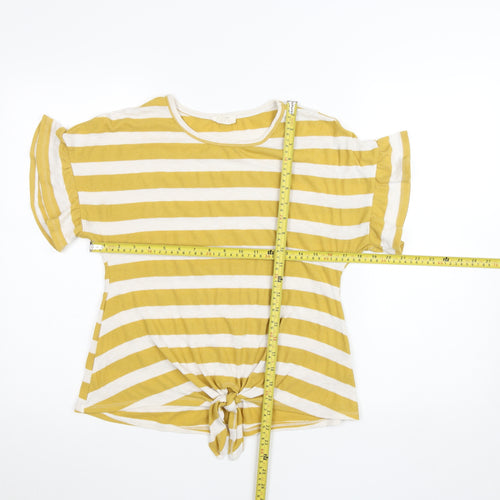 Melloday Women’s Yellow Striped Tie-Front Short Sleeve Cotton T-Shirt Size S