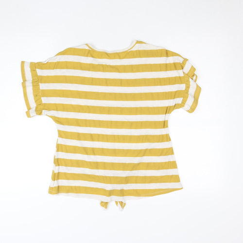 Melloday Women’s Yellow Striped Tie-Front Short Sleeve Cotton T-Shirt Size S