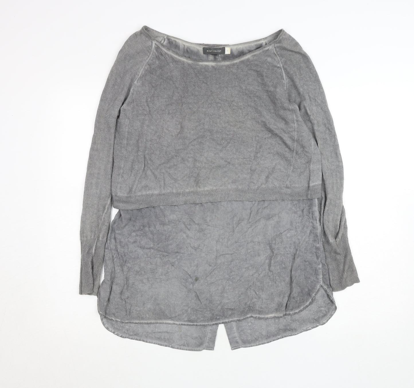 Mint Velvet Women’s Grey Tunic Style Long Sleeve Blouse Size 10