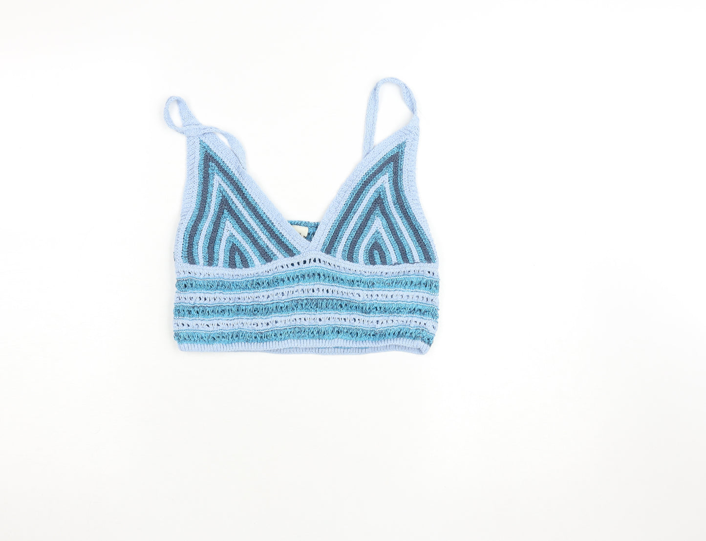 H&M Women Blue Crochet V-Neck Sleeveless Pullover Jumper M