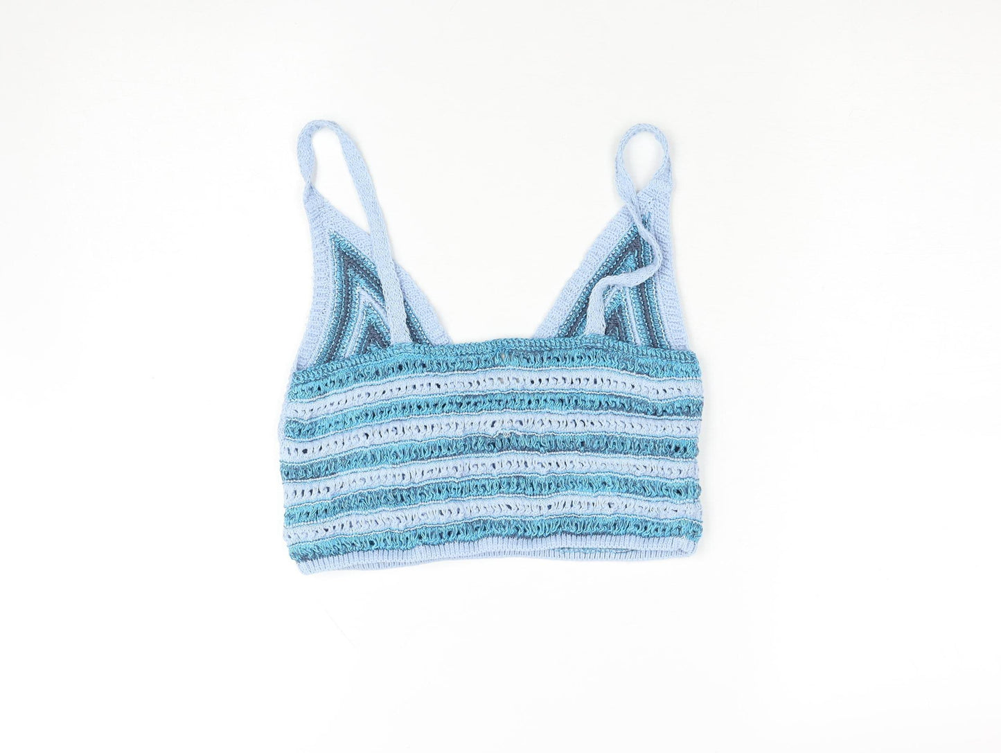 H&M Women Blue Crochet V-Neck Sleeveless Pullover Jumper M