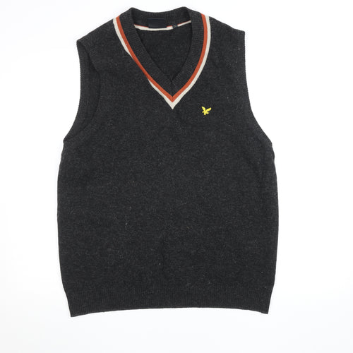 Lyle & Scott Men's Grey Wool V-Neck Sleeveless Vest Jumper Size L