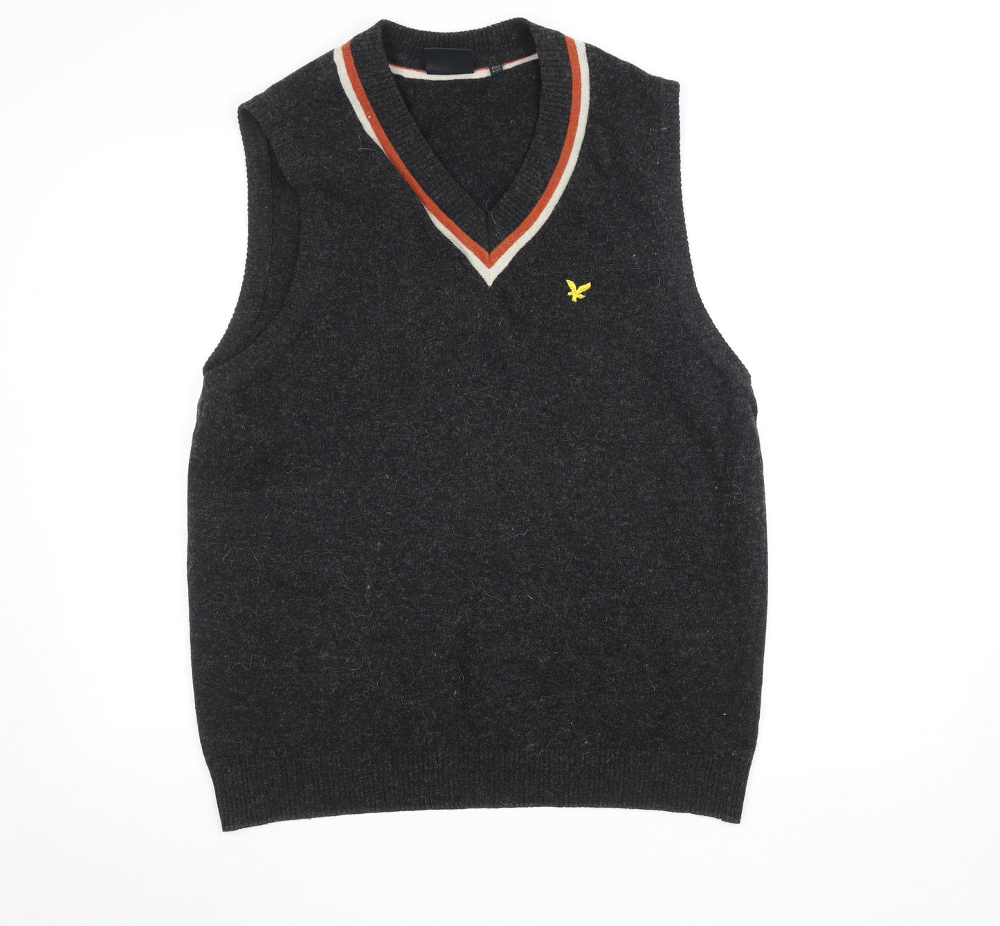 Lyle & Scott Men's Grey Wool V-Neck Sleeveless Vest Jumper Size L