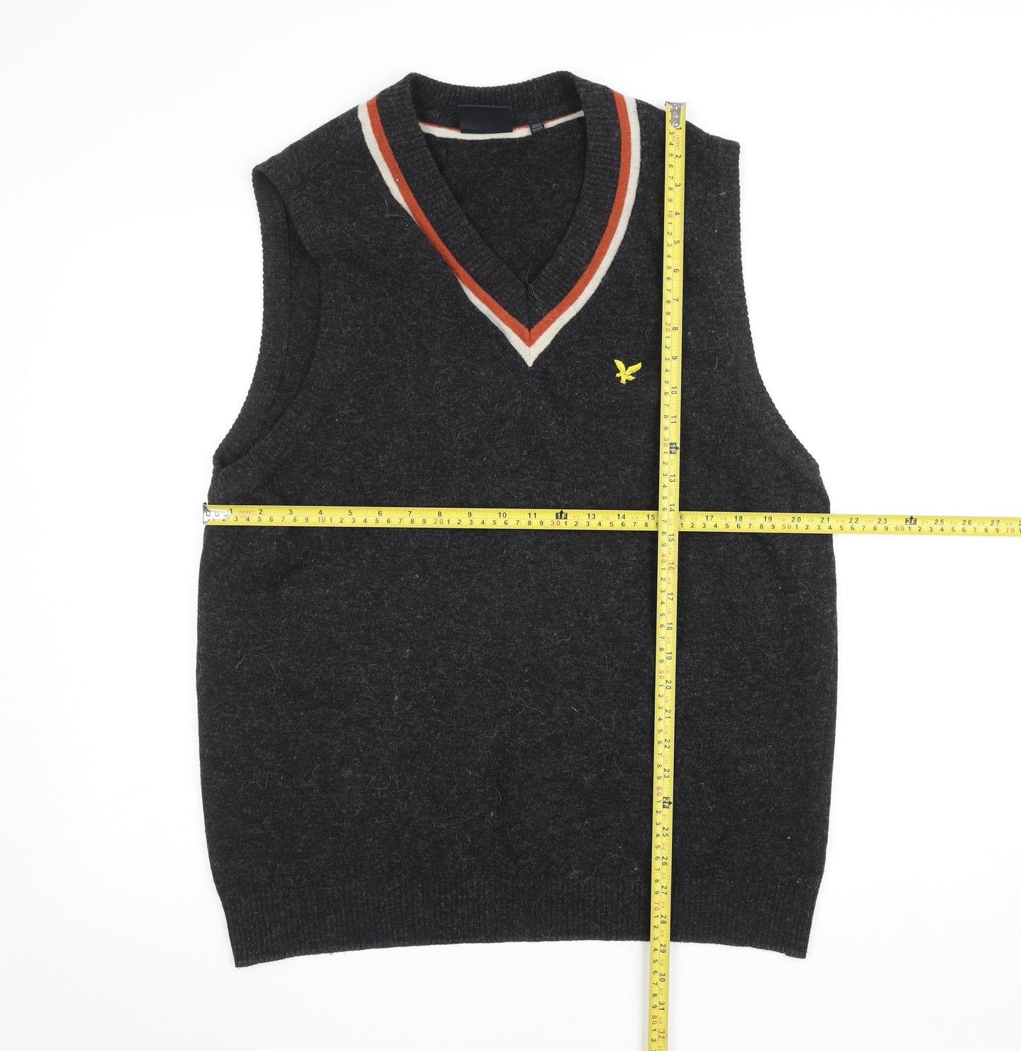 Lyle & Scott Men's Grey Wool V-Neck Sleeveless Vest Jumper Size L