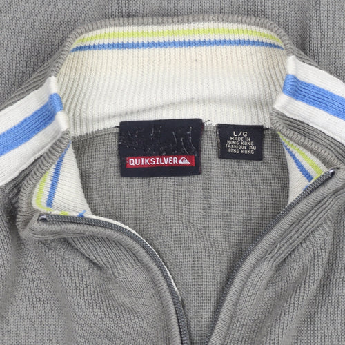 Quiksilver Men's Grey Full Zip Knit Jumper L Regular Fit