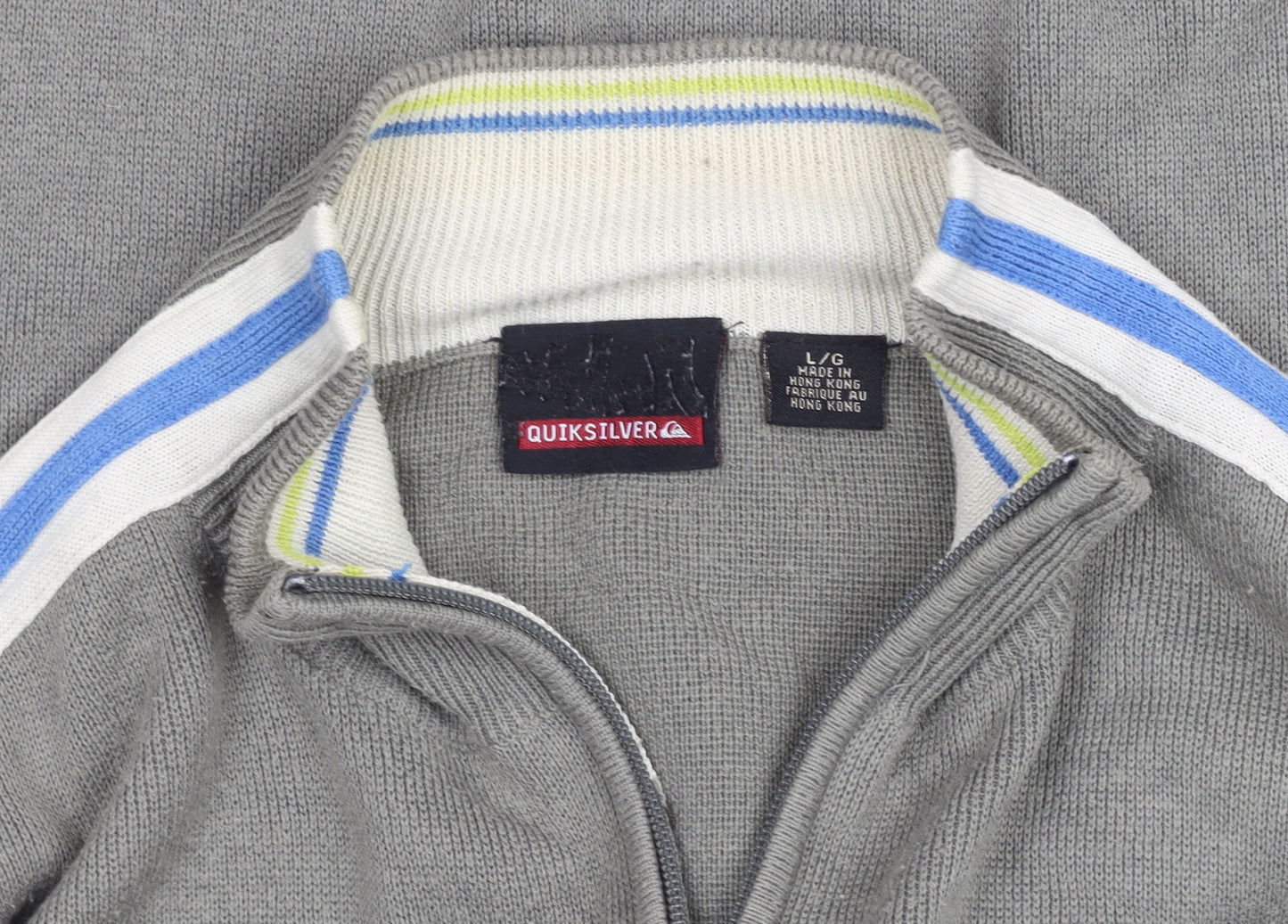 Quiksilver Men's Grey Full Zip Knit Jumper L Regular Fit