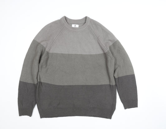 TOG24 Men's Grey XL Cotton Crew Neck Striped Jumper