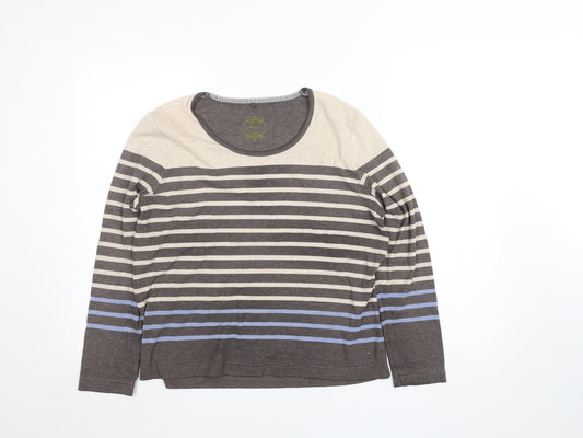 Lily & Me Women’s Grey Striped Long Sleeve Cotton Jersey Top Size M