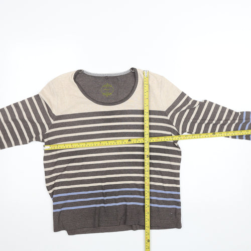 Lily & Me Women’s Grey Striped Long Sleeve Cotton Jersey Top Size M