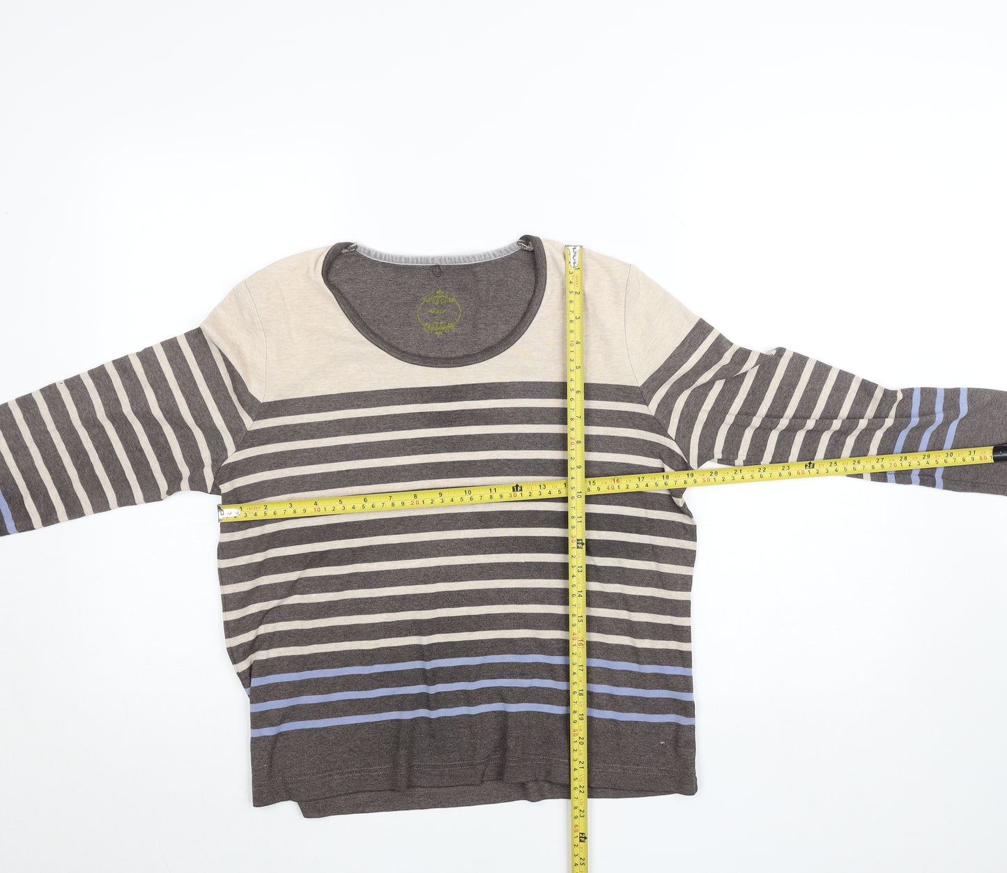 Lily & Me Women’s Grey Striped Long Sleeve Cotton Jersey Top Size M