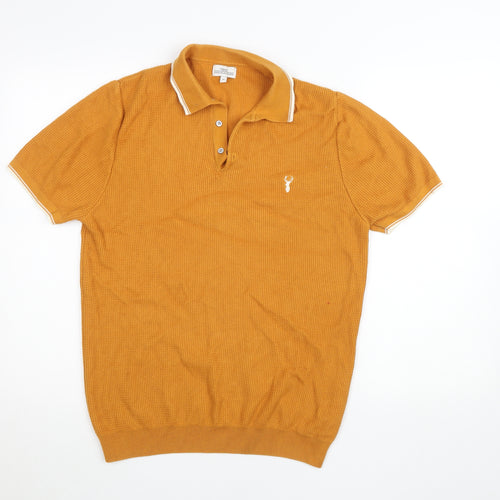Next Men's Brown Knit Cotton Short Sleeve Henley Jumper M