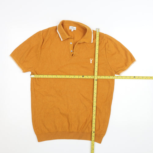 Next Men's Brown Knit Cotton Short Sleeve Henley Jumper M