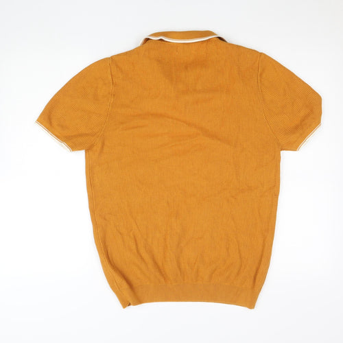 Next Men's Brown Knit Cotton Short Sleeve Henley Jumper M