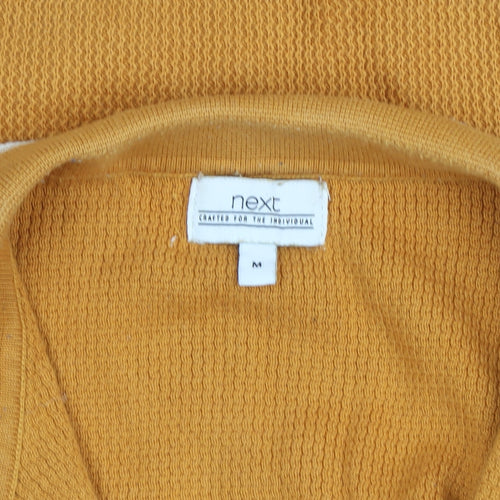 Next Men's Brown Knit Cotton Short Sleeve Henley Jumper M