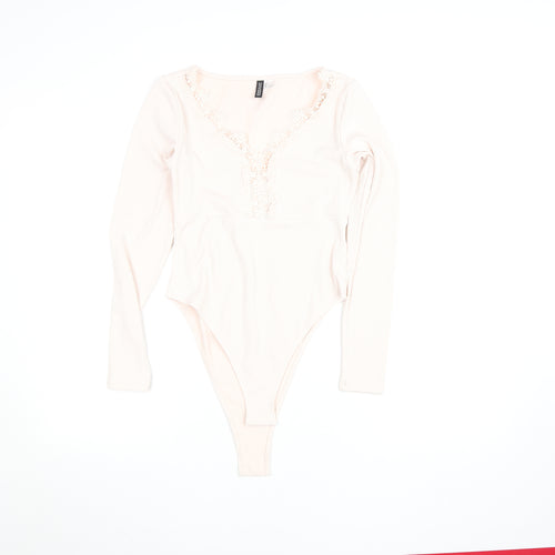 H&M Divided Women Beige Lace Long Sleeve Bodysuit Size L