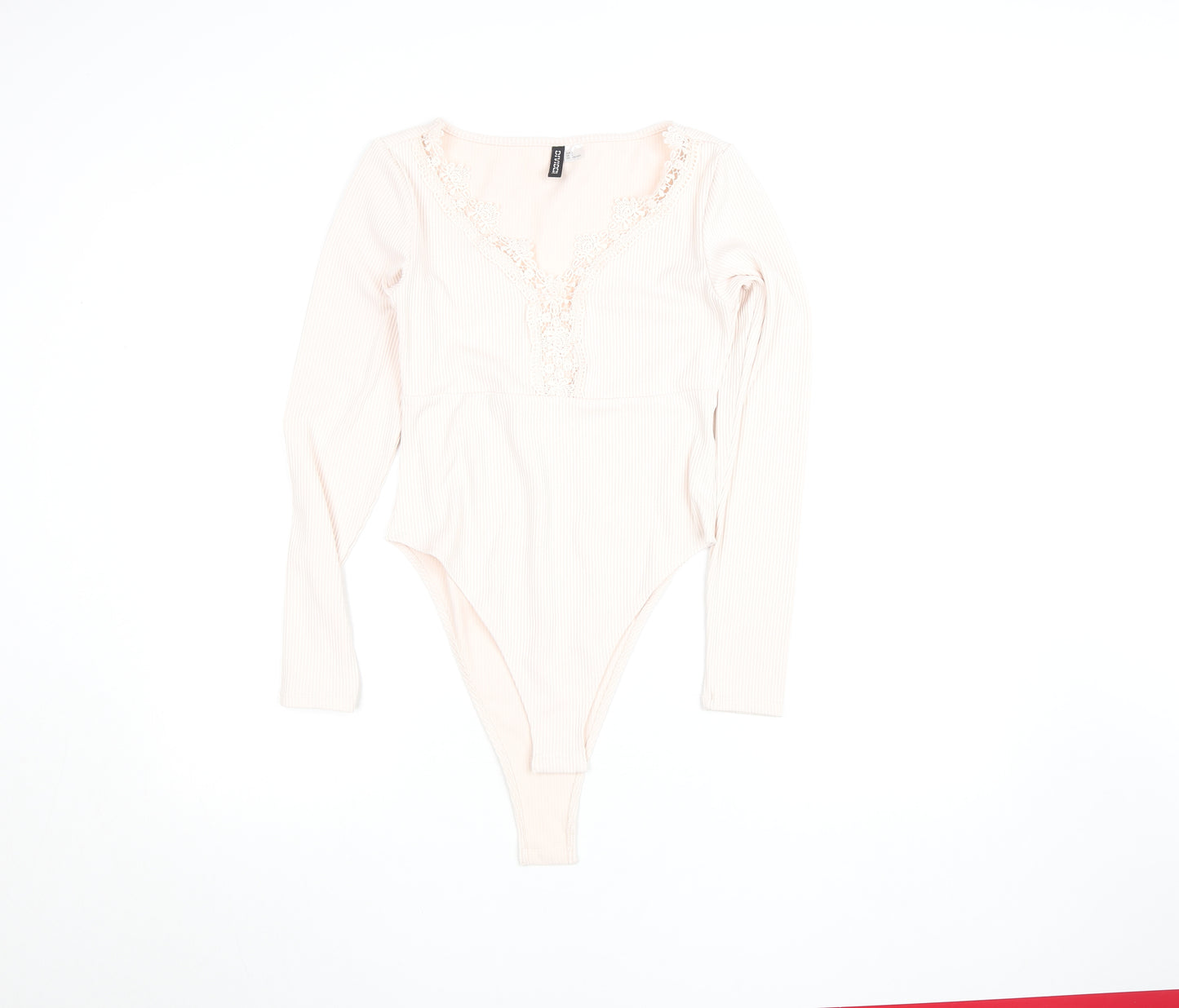 H&M Divided Women Beige Lace Long Sleeve Bodysuit Size L