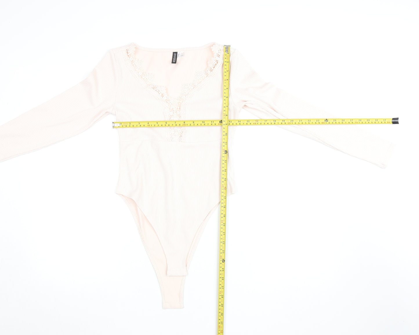 H&M Divided Women Beige Lace Long Sleeve Bodysuit Size L