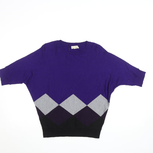 Phase Eight Womens Purple Argyle Knit Short Sleeve Relaxed Jumper XS