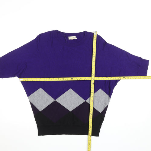 Phase Eight Womens Purple Argyle Knit Short Sleeve Relaxed Jumper XS