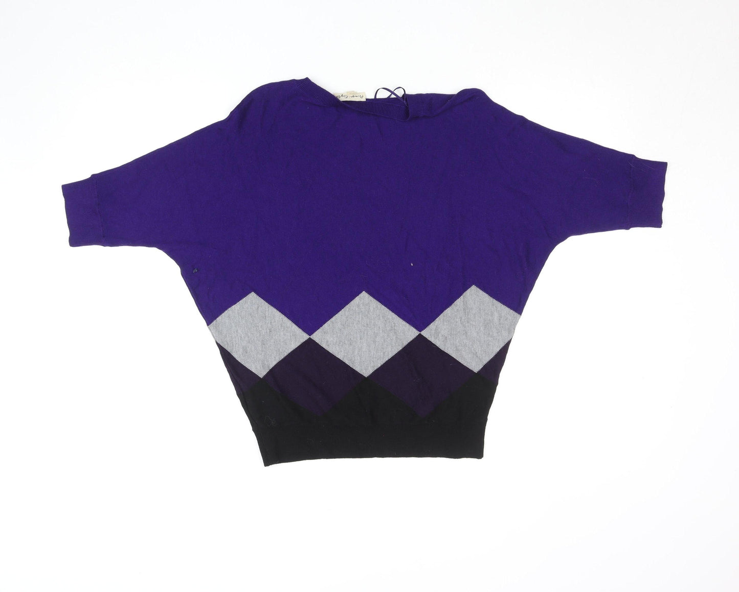 Phase Eight Womens Purple Argyle Knit Short Sleeve Relaxed Jumper XS