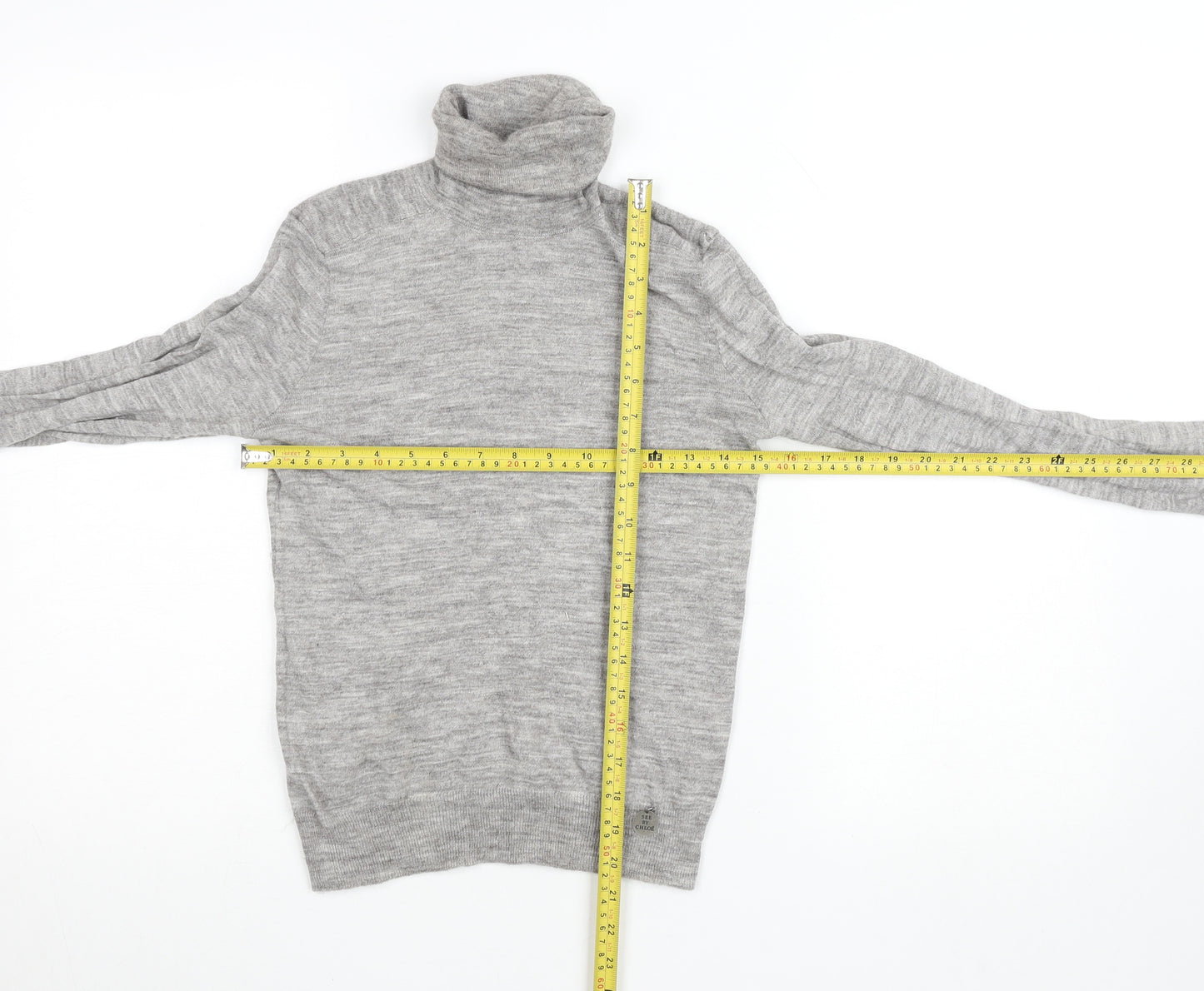 See by Chloé Women's Grey Roll Neck Long Sleeve Knit Jumper Size S