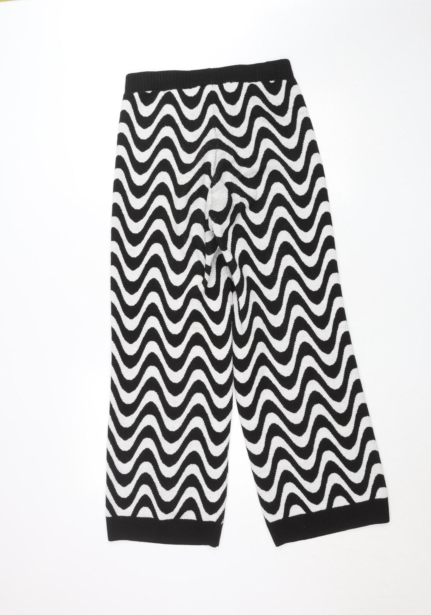 H&M Divided Women’s Black White Geometric Knit Cropped Trousers Size S