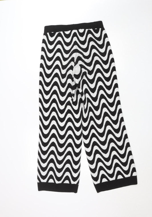 H&M Divided Women’s Black White Geometric Knit Cropped Trousers Size S