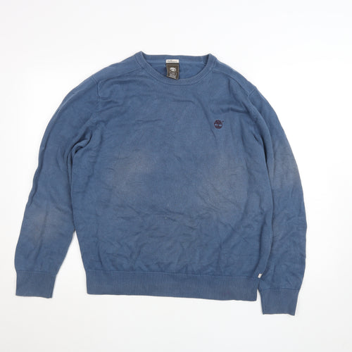 Timberland Men Blue Cotton Crew Neck Pullover Jumper L Regular Fit