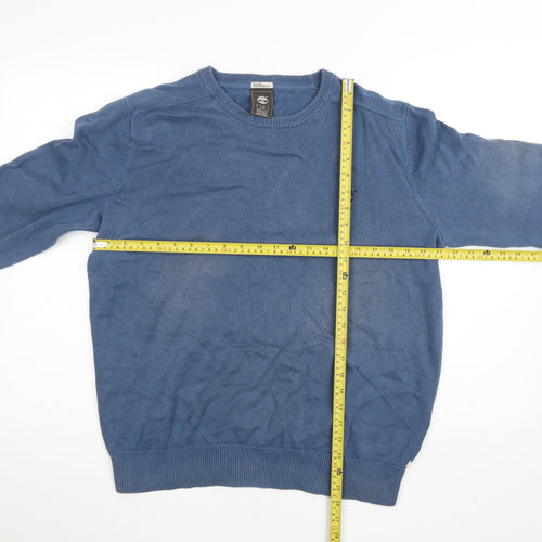 Timberland Men Blue Cotton Crew Neck Pullover Jumper L Regular Fit