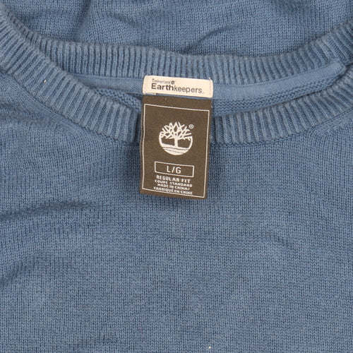 Timberland Men Blue Cotton Crew Neck Pullover Jumper L Regular Fit