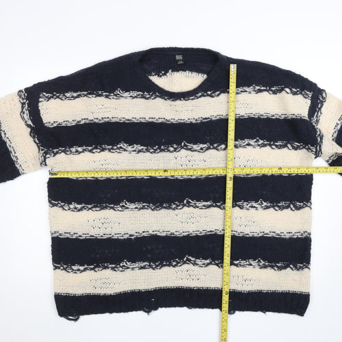 BDG Men Blue Cream Striped Open-Knit Pullover Jumper L
