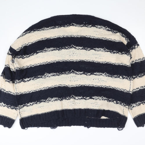 BDG Men Blue Cream Striped Open-Knit Pullover Jumper L