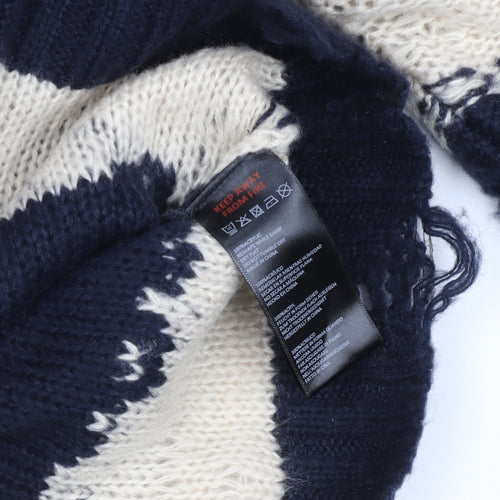 BDG Men Blue Cream Striped Open-Knit Pullover Jumper L