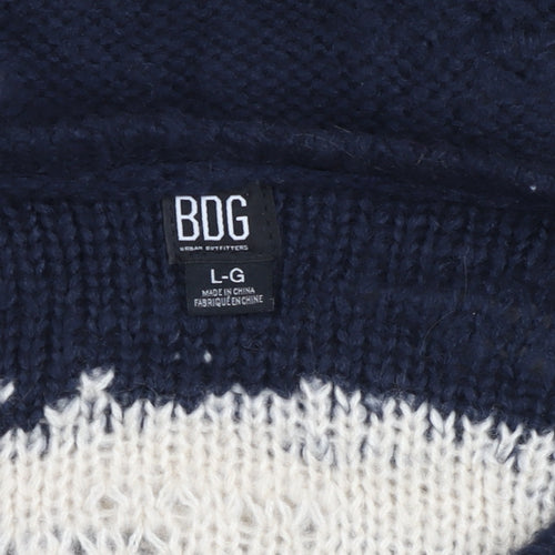 BDG Men Blue Cream Striped Open-Knit Pullover Jumper L