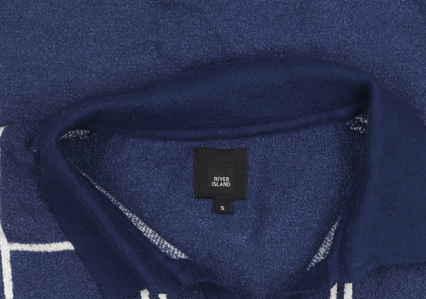 River Island Men's Blue Check Collared Short Sleeve Jumper Size S