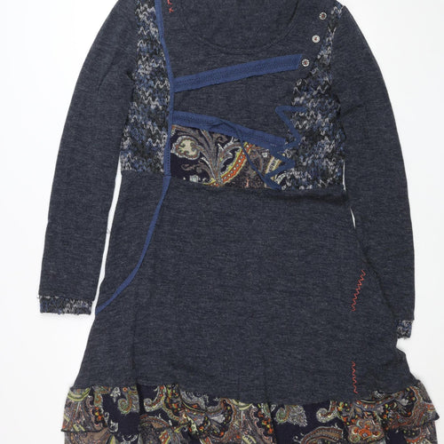 Desigual Women Blue Paisley Knee Length A-Line Dress M