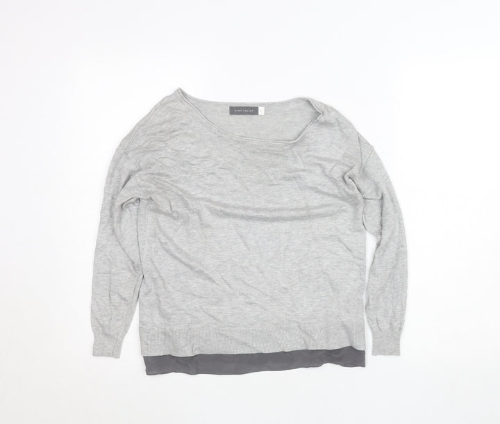 Mint Velvet Womens Grey Knit Long Sleeve Scoop Neck Blouse Size 8