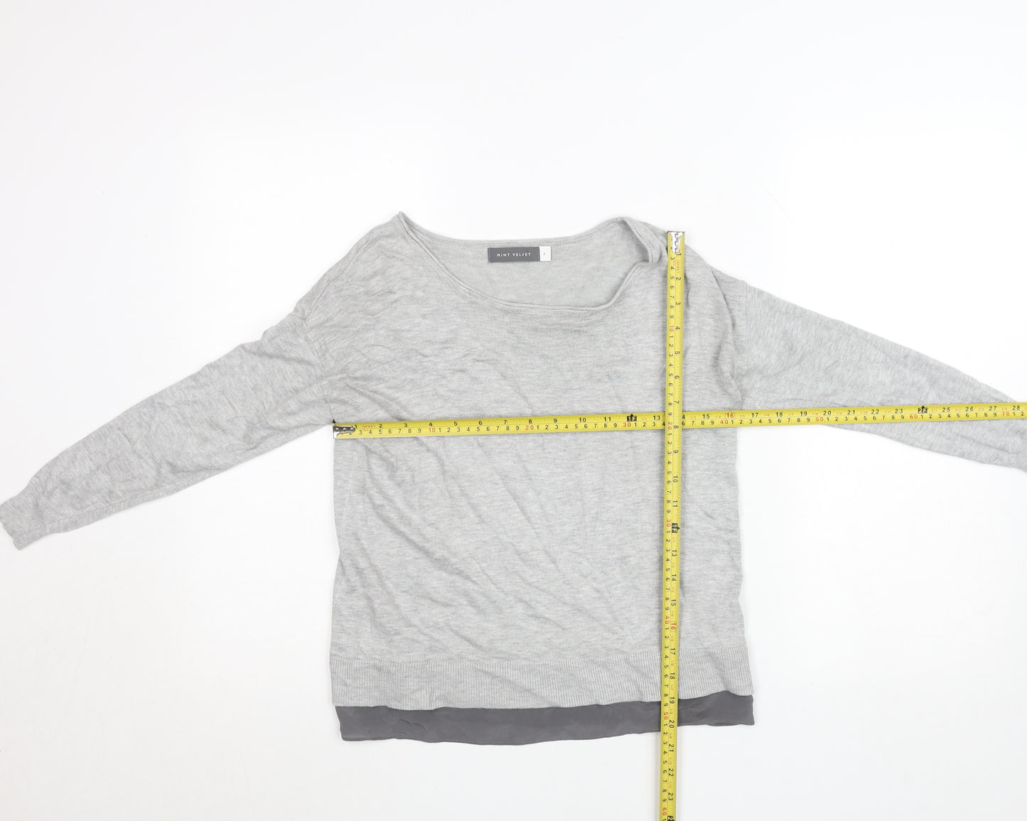 Mint Velvet Womens Grey Knit Long Sleeve Scoop Neck Blouse Size 8