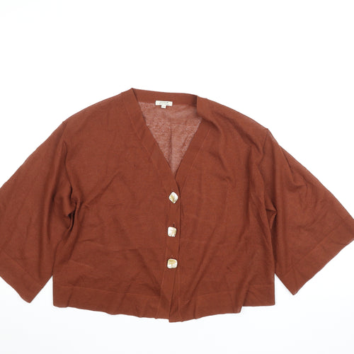 Jigsaw Women Brown XS Kimono Style 3/4 Sleeve Button-Up Cardigan