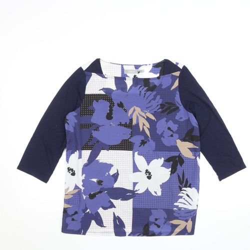 Fransa Womens Blue Floral 3/4 Sleeve Viscose T-Shirt Size S